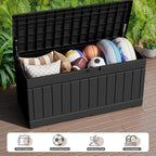 JUMMICO 78 Gallon Outdoor Deck Box Large Resin Storage Box for Patio Furniture Cushions and Garden Tools (Black)