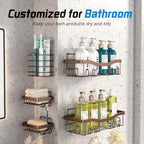 Adhesive Shower Caddy, No Drilling Bath Organizers 5 Pack, Rustproof Shelves with Soap Holder & Toothbrush Holder, Bathroom Organizers and Storage, Bronze