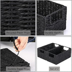 Vagusicc Wicker Storage Basket, Set of 2 Hand-Woven Paper Rope Wicker Basket, Small Storage Baskets for Organizing Toilet Paper Basket, Foldable Large Cube Storage Organizer Bins for Shelves (Black)