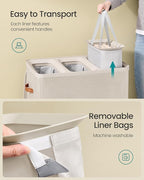 SONGMICS Laundry Basket, 50.2 Gal. Laundry Hamper, 3 Compartments, Easy Assembly, with Lid and Handles, Removable Liners, 25.2 x 15.7 x 29.5 Inches, Cappuccino Beige ULCB814LH01