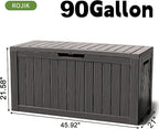 ROJIK Outdoor Storage Housing Deck Box - Waterproof Patio Furniture, Garden Tools, Cushions, Pool Accessories Storage Bench with Lockable Lid and Side Handles (Black 90 Gal)