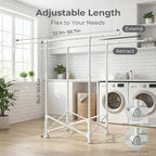 Clothes Drying Rack, Double Rod Extendable 33.1–56.7 Inches, No Assembly & Foldable Clothing Rack for Hanging Clothes with Wheels, for Indoor Outdoor Laundry Room Organization, White