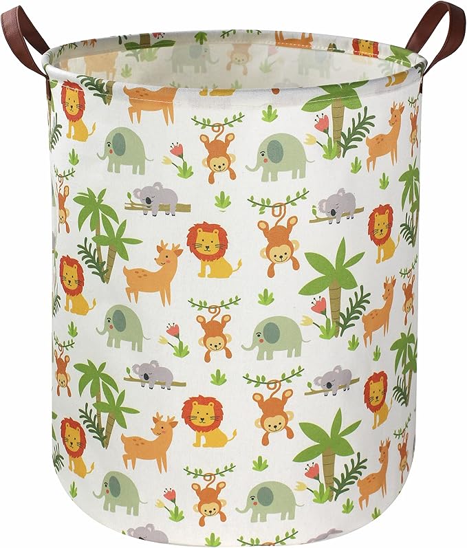 Essme Kids Laundry Hamper,Jungle Laundry Basket Collapsible Greeen Hamper for Kids Room Decor, Animal Hamper,Woodland Storage Basket, Nursery Hamper,Gift Baskets.(Jungle animal)