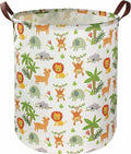 Essme Kids Laundry Hamper,Jungle Laundry Basket Collapsible Greeen Hamper for Kids Room Decor, Animal Hamper,Woodland Storage Basket, Nursery Hamper,Gift Baskets.(Jungle animal)