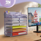 Docnest 6 Tier Mesh Desk Organizer for Paper Office Supplies – Multi-Functional Letter Tray with 5 Adjustable Compartments, 5 Pen Holders, Desktop Storage for Files, Mail, Stationery – Purple