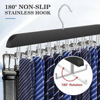 Tie Rack Hanger for Closet 20 Foldable Hooks, 2 Pack Wooden Non Slip Large Capacity Space Saving Tie and Belt Organizer with 360°Rotating Hooks for Tank Tops Bras Scarves Hat