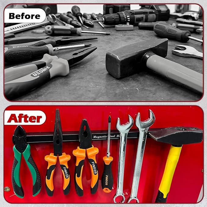 Double Sided Magnetic Tool Holder, 17 Inch Magnetic Screwdriver Holder Rack, Easy to Install Magnet Tool Organizer for Garage Storage, Workshop, Jobsite, Shed and Kitchen (2 Pack)