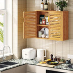 VIAGDO Wall Cabinet Bathroom Storage Cabinet Wall Mounted with Adjustable Shelves Inside, Double Door Medicine Cabinet, Utility Cabinet Organizer Over Toilet, Bamboo, 23.2''Lx8.1''Wx20.4''H