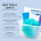 madesmart Portable Shower Caddy, Hold Soap, Shampoo, Hair Supplies and Beauty Products, Cleaning Supplies Organizer for Home, Dorm, Plastic Shower Tote, Soft Handle, Blue