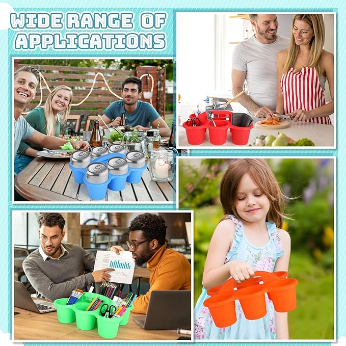 6 Pack Classroom Caddy Organizer with Handle, Plastic Art Caddy, Drink Cup Caddies Holder, 6 Compartments for Desk, Table, Office, Crafts, Crayon, Marker, Pencil, School Supplies (12 x 9 x 3.5 Inch)