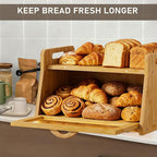 BAMBANG Extra Large Bread Box, Bread Box for Homemade Bread, Bamboo Wooden Bread Storage Container with Tool Holder & Handles & Window, Assembly Required(14.9" x 9.8" x 9.4") Natural