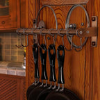 Dseap Kitchen Utensil Holder Hanger, Pot and Pan Rack Wall Mount, Kitchen Rail with 8 Hooks for Hanging Cooking Utensils, Mugs, Spoons, Wall Mounted, Stainless Steel, Antique Copper