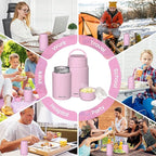 2 Pack Soup Thermo for Hot Food for Adults, Insulated Food Jar, Stainless Steel Vacuum Thermal Lunch Box Containers with Carry Bag and Spoon (18.5oz, 27oz) (Pink)