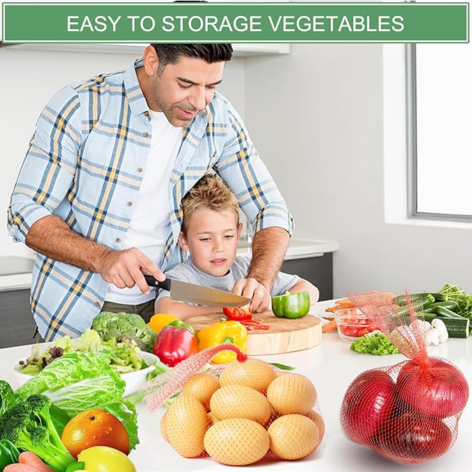 100Pcs Reusable Produce Plastic Mesh Bag,20 Inch Seafood Boil Bags，Kitchen Organizer Produce Packaging Supplies Net，Vegetable and Fruit Seafood Plastic Mesh Strap Storage Bag