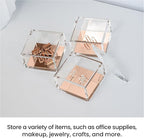 OfficeGoods 3-Tier Stackable Acrylic Holder- Stylish Desk Organizer and Storage for Office or Home – Transparent Square Design, with Rose Gold Metal Base
