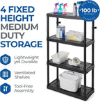 Gracious Living 4 Shelf Fixed Height Medium Duty Storage Unit 14 x 32 x 54.5 Organizer System for Home, Garage, Basement, & Laundry, Black (3 Pack)