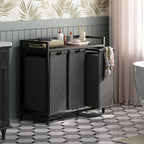 Laundry Hamper with Shelf, Laundry Basket 3 Section, Laundry Sorter with Pull-Out Removable Large Bags and Movable Wheels, Metal Frame, 3 x 15.87 Gallons (60L), Black and Gray PF04XLC