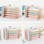 OPNICE Desk Organizer, 5-Tier Paper Organizer Letter Tray with Magazine Holder, Office Desk Accessories & Workspace Organizers, Desktop File Organizer for Office Supplies Storage, Rose Gold