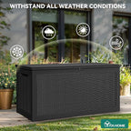 YITAHOME XXL 260 Gal Large Deck Box, Outdoor Resin Storage Box, Rattan Storage Container for Patio Furniture, Garden Tools, Waterproof, Lockable (Black)