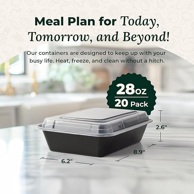 Enther Meal Prep Containers Single Lids, Food Storage Bento BPA Free | Stackable | Reusable Lunch Boxes, Microwave/Dishwasher, Freezer Safe,Portion Control (28 oz), 20 Pack 1 Compartment