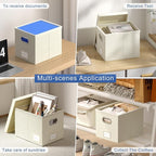 File Organizer Box - File Boxes for Hanging Files with Lid Set of 4 Decorative Hanging Folders Organizer with One-Piece Plastic Frame Slides (Beige White, 13.2 * 10.1 * 10.1in(4Pack))