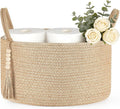 Mkono Storage Basket for Toilet Paper Boho Bathroom Decor Woven Rope Towels Toiletries Tray Organizer with Handles for Shelf Countertop Bedroom Living Room, Jute, 13" L x 10" W x 9" H