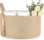 Mkono Storage Basket for Toilet Paper Boho Bathroom Decor Woven Rope Towels Toiletries Tray Organizer with Handles for Shelf Countertop Bedroom Living Room, Jute, 13" L x 10" W x 9" H