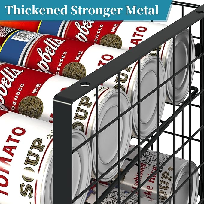 2-Pack Stackable Can Organizer for Pantry, Adjustable Can Holder Rack for Canned Food Soda Drink Goods Storage up to 36 Cans Storage, 2 Tier, Black