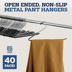 Zober Non-Slip Pants Hangers - 40 Pack Open Ended for Jeans and Clothes - Space Saving, Strong, Durable Metal Hangers for Closet (Black)