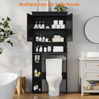 IDEALHOUSE 23.6 Inches Wide Toilet Rack with Over The Toilet Storage Cabinet, Bathroom Shelf Organizer with Anti-Tip Device, Small Freestanding Space Saver with Adjustable Shelf (Black 30" W)