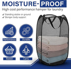 DecorRack 1 Pack Mesh Pop Up Laundry Hamper, Lightweight Foldable Clothes Basket with Easy Carry Handles, Durable Mesh Design for Air Circulation and Simple Storage, Black (1 Pack)