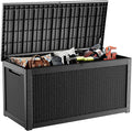 320 Gallon Outdoor Waterproof Resin Storage Deck Box Lockable Outside Bench UV Resistant Bin Patio Porch Furniture Pool Float Garden Tool Cushion Black