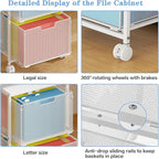 Letter/Legal Rolling File Cabinet, Rolling File Cart with 2 Drawers Filing Cabinet for Home Office, Hanging File Folders Organizer for Under Desk Storage, Mobile Printer Stand, White