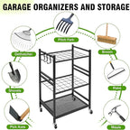 REDCAMP Garden Tool Organizer,Yard Tool Tower Rack for Garage,3 Tier Metal Yard Tools Storage up to 35 Long-Handled Tools/Rakes/Brooms, Heavy Duty Garden Tool Organizer for Garage, Yard, Patio, Shed