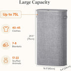 Lifewit 75L Slim Laundry Basket with Lid, Narrow Large Laundry Hamper with Plastic Handles and Removable Bag, Tall Foldable Dirty Clothes Hampers for Laundry Room, Bedroom, Bathroom, Dorm, Gray