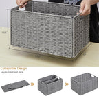 Vagusicc Wicker Storage Basket, Set of 2 Hand-Woven Paper Rope Wicker Basket, Small Storage Baskets for Organizing Toilet Paper Basket, Foldable Large Cube Storage Organizer Bins for Shelves (Grey)