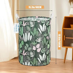 LANGYASHAN Laundry Basket Canvas Fabric Collapsible Organizer Basket for Storage Bin Toy Bins Gift Baskets Bedroom Clothes Children Nursery Hamper (Round Leaf)
