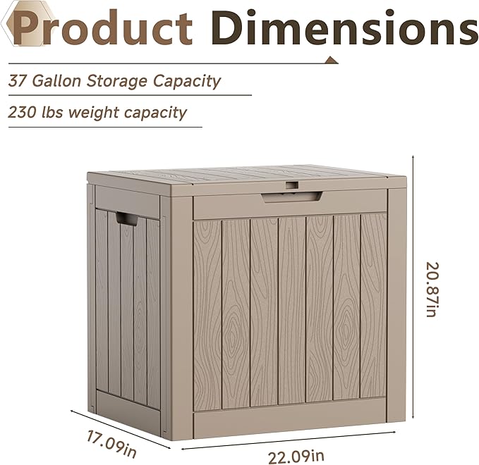37 Gallon Resin Deck Box Outdoor Storage Box for Patio Furniture,Outdoor Cushions,Garden Tools and Pool Supplies,Waterproof,Lockable(Grey,37Gallon)