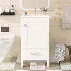 20" Small Bathroom Vanity with Sink, Soft-Close Drawer and Door, Wood Modern Single Bathroom Sink Cabinet with Doors and Shelves, Adjustable Foot Pads, for Small Space (White)