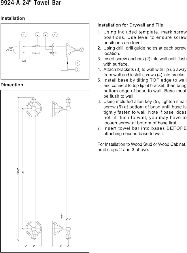 24" Towel Bar - White Porcelain & Chrome - Flora Series - 5 Year Warrantee