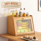 GHWIE Large Bread Box, Easy Access & Cleaning - Bamboo Bread Box for Kitchen Countertop with Acrylic Door (Natural, Large)