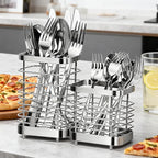 Utensil Holder, Stainless Steel Utensil Drying Rack for Kitchen Counter, Silverware Cutlery Flatware Holder Forks, Knives, Spoons, Chopsticks Organizer (Silver)