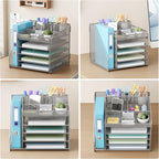 Lavatino 5-Tier Metal Mesh Desk Organizer with File Holder & 7 Customizable Compartments | Paper Letter Tray for Office or Home Desk Storage | Keep Workspace Supplies Neat & Organized, Silver