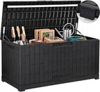 YITAHOME 120 Gallon Large Deck Box, Resin Outdoor Storage Box for Outdoor Pillows, Garden Tools and Pool Supplies, Waterproof, Lockable, Black