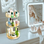 360 Rotating Makeup Organizer - Large Capacity Spinning Perfume & Cosmetic Skincare Holder for Vanity & Countertop (Vibrant Orange, 3 Tier)