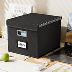 Huolewa File Organizer Boxes with Lids, Collapsible Linen Hanging Filing & Storage Boxes with Plastic Slide for Office/Decor/Home, Filling System for File/Folders/Document Storage -2 Pack