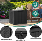 YITAHOME 30 Gallon Resin Deck Box, Weather Resistant Outdoor Rattan Storage Box, Lockable Indoor Outdoor Storage for Supplies and Essentials, Black