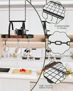 Hanging Pot Rack, Pot Hanger for Kitchen, Ceiling Mounted Pot Holder, Cookware Organizer with 9 S-Shaped Hooks, for Pot, Pan Storage, Space-Saving, Rustic Brown and Black TPR07BF