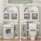 Over The Toilet Storage Cabinet, 31''W Arched Space-Saving Bathroom Organizer with Adjustable Shelf and Acrylic Doors, Freestanding Over Toilet Cabinet for Bathroom, Laundry, Restroom (White)