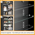 Silver Bathroom Medicine Cabinet 20x30 Inch, Aluminum Mirror Cabinet with Storage, 6 Adjustable Glass Shelves, Waterproof Recessed or Surface Mount, Classic Silver Finish, Quiet Closing